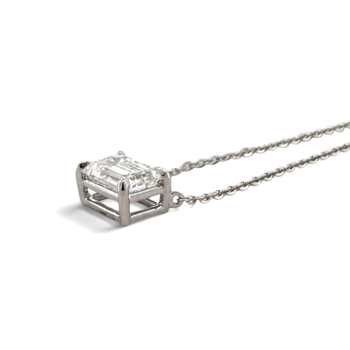 IGI Graded 1.08ct Emerald Cut Lab-Grown Diamond East-West Solitaire Pendant Necklace in 14k White Gold