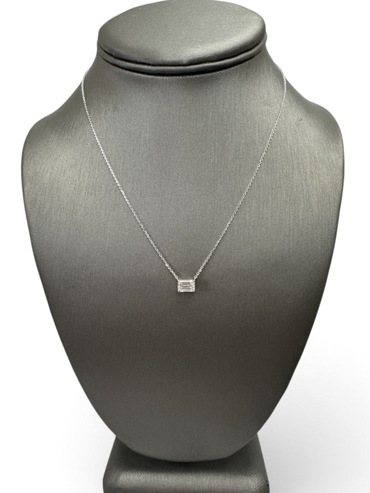 IGI Graded 1.08ct Emerald Cut Lab-Grown Diamond East-West Solitaire Pendant Necklace in 14k White Gold