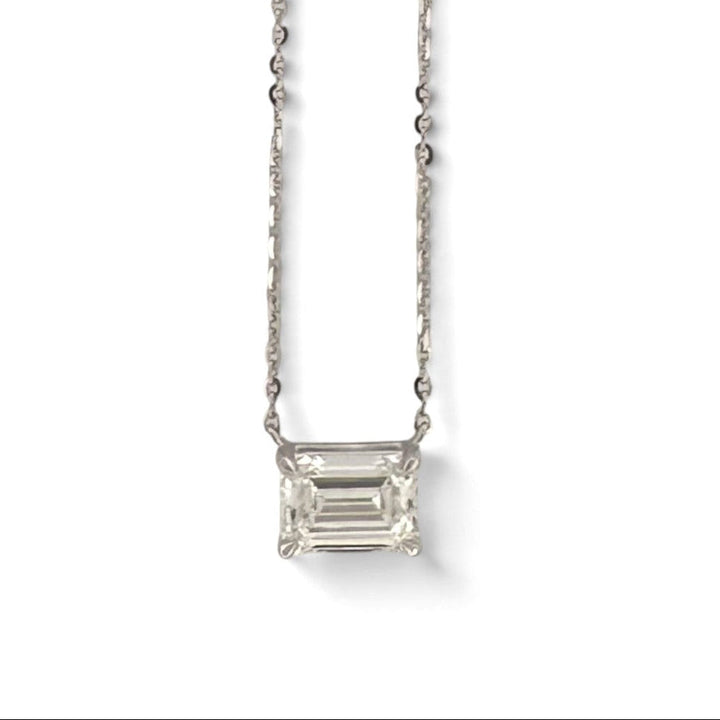 IGI Graded 1.08ct Emerald Cut Lab-Grown Diamond East-West Solitaire Pendant Necklace in 14k White Gold