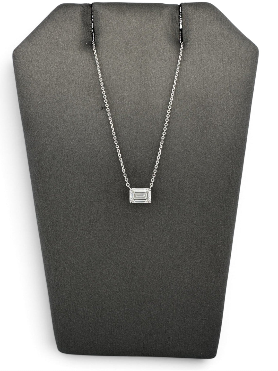 IGI Graded 1.08ct Emerald Cut Lab-Grown Diamond East-West Solitaire Pendant Necklace in 14k White Gold
