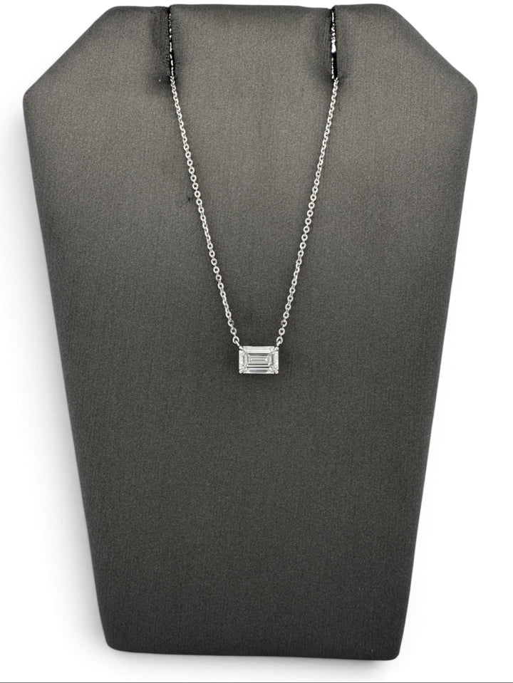 IGI Graded 1.08ct Emerald Cut Lab-Grown Diamond East-West Solitaire Pendant Necklace in 14k White Gold