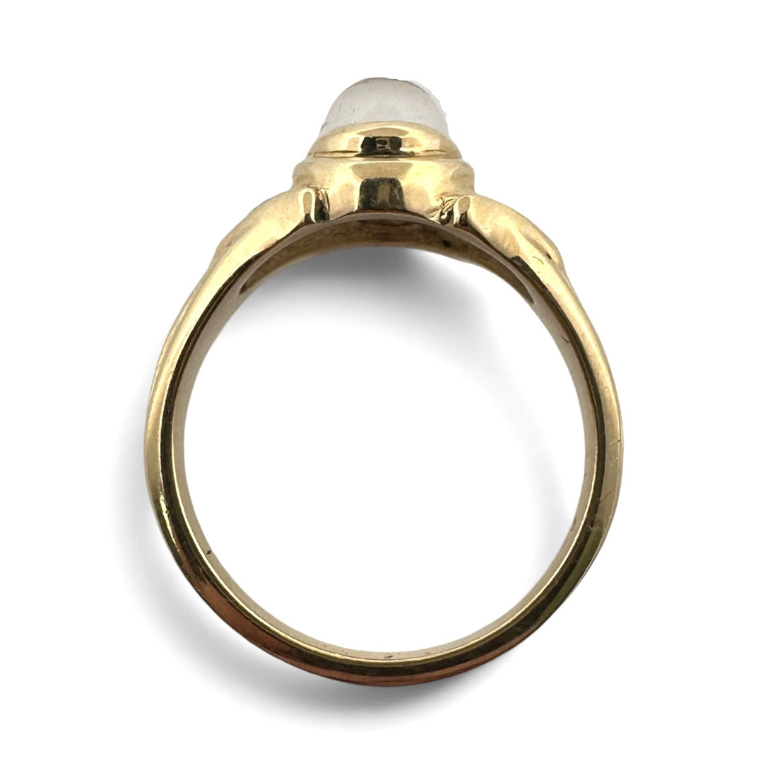 Oval Moonstone Cabochon with Round Brilliant Natural Diamond Cocktail Ring in 14k Yellow Gold