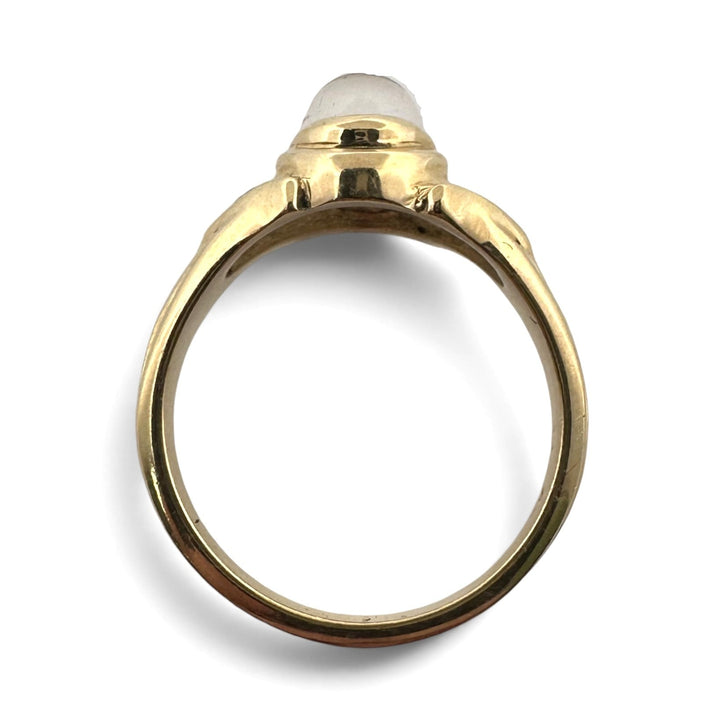 Oval Moonstone Cabochon with Round Brilliant Natural Diamond Cocktail Ring in 14k Yellow Gold
