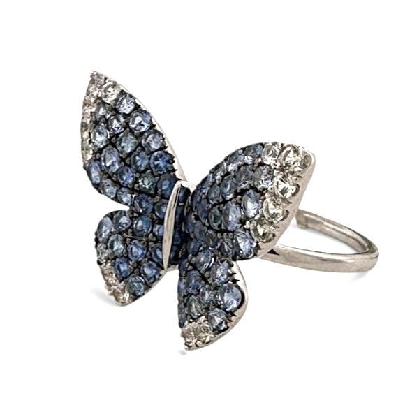 Denim Ombré Blue & Colorless Sapphire Butterfly Cocktail Ring in 14k White Gold by Le Vian