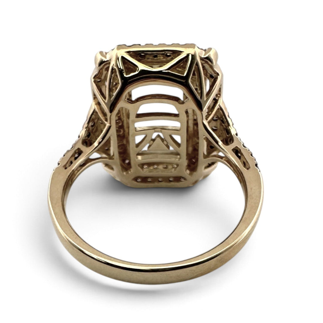 Mint Julip Emerald Cut Quartz with Chocolate and Nude Diamond Halo Cocktail Ring in 14k Yellow Gold by Le Vian