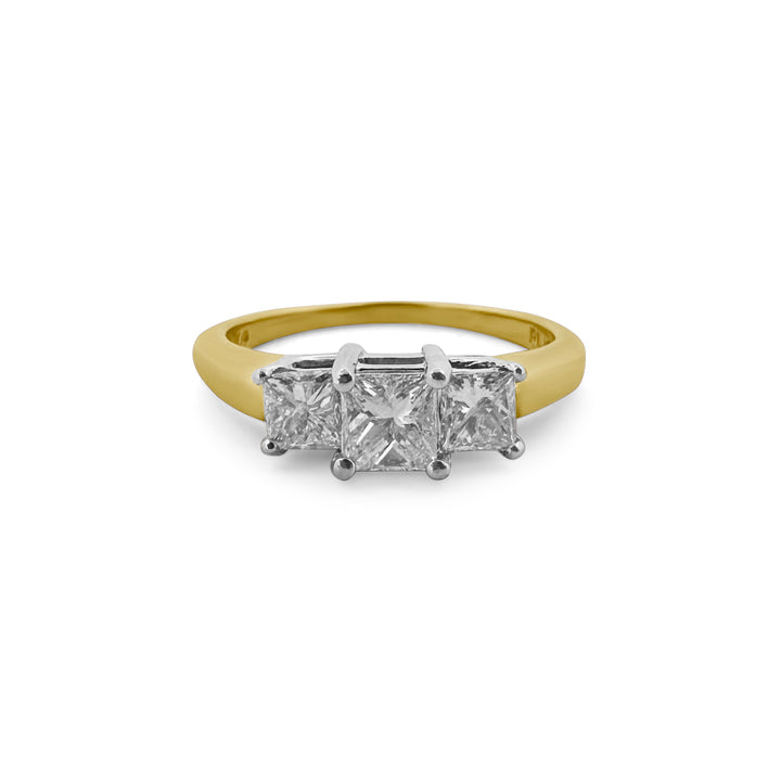 Yellow gold and platinum 3-stone princess cut diamond ring
