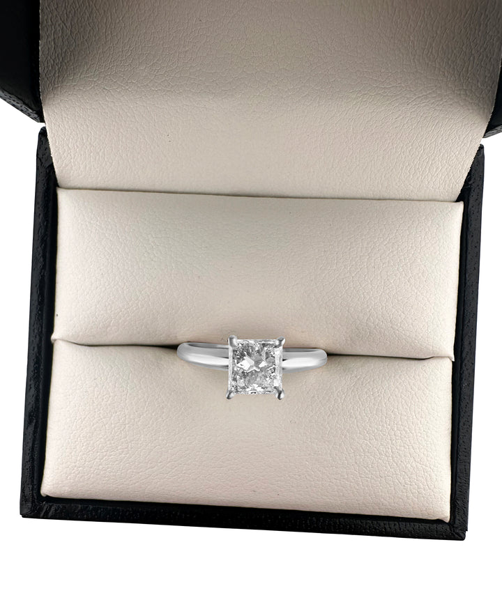 1.09cts Princess Cut Diamond Solitaire Ring in 14k White Gold, in ring box