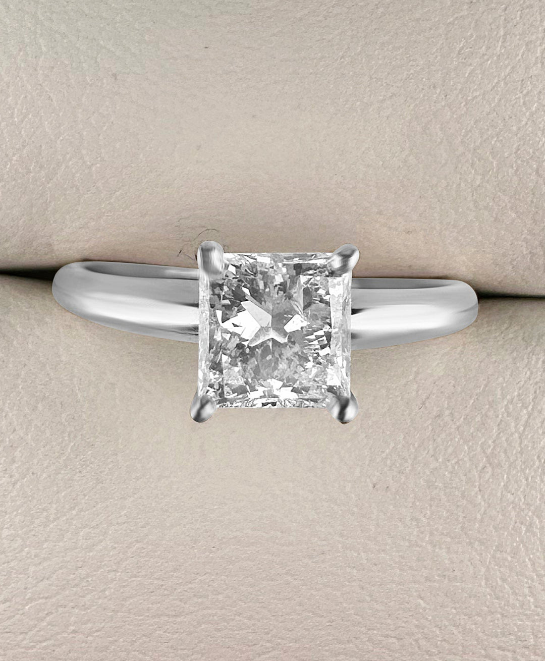 1.09cts Princess Cut Diamond Solitaire Ring in 14k White Gold, in ring box