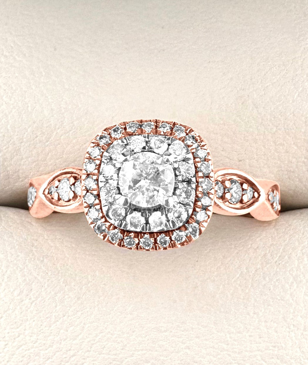 0.60ctw Round Brilliant Natural Diamond Double Halo Engagement Ring in 14k Rose & White Gold