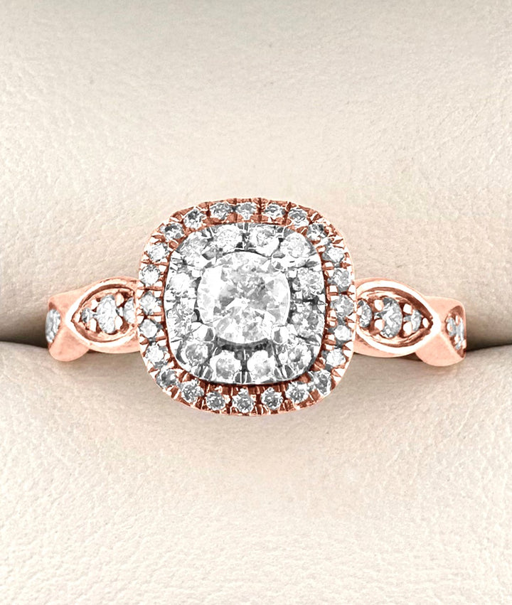 0.60ctw Round Brilliant Natural Diamond Double Halo Engagement Ring in 14k Rose & White Gold