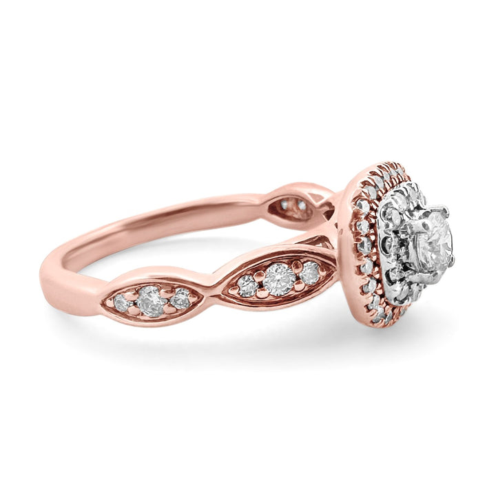 0.60ctw Round Brilliant Natural Diamond Double Halo Engagement Ring in 14k Rose & White Gold