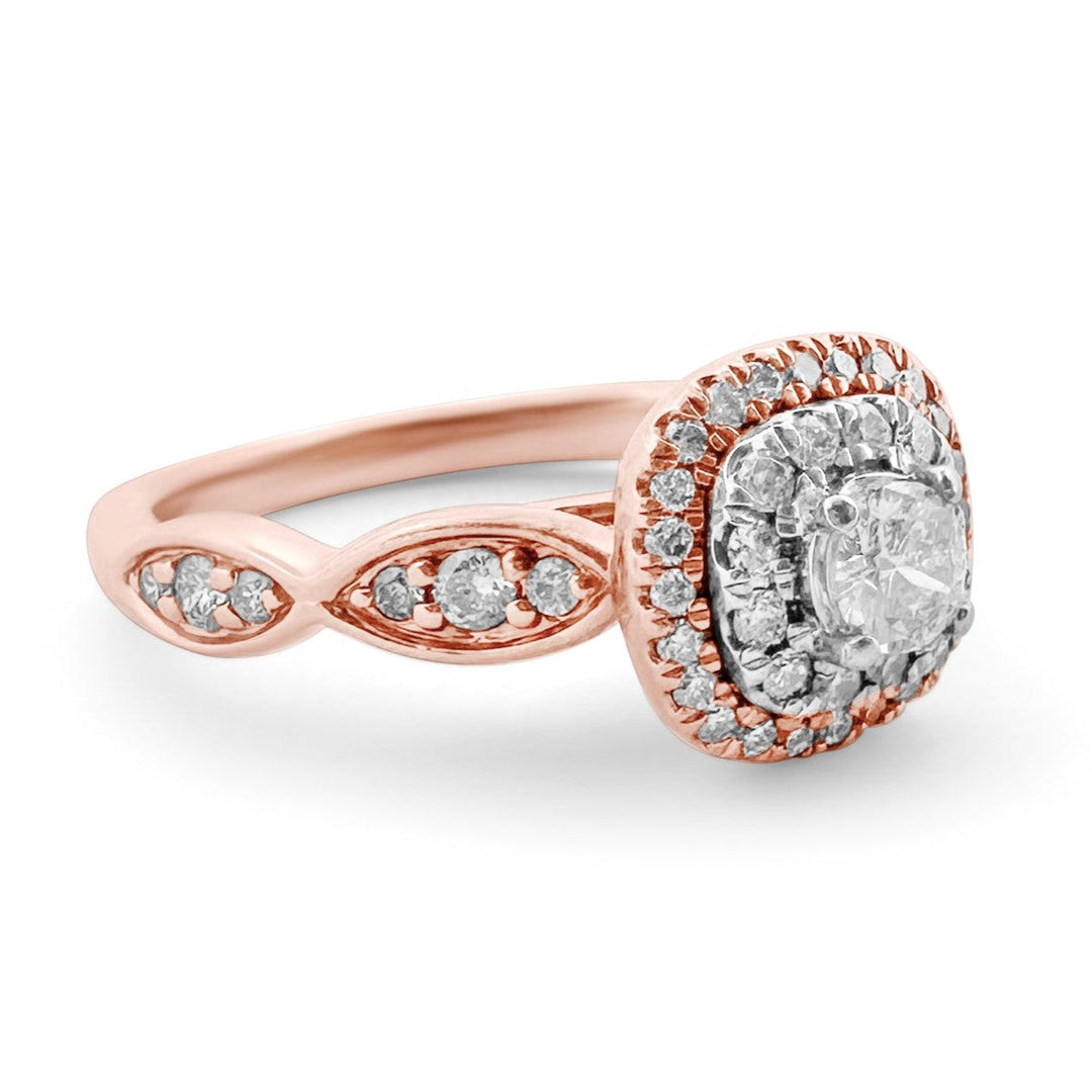 0.60ctw Round Brilliant Natural Diamond Double Halo Engagement Ring in 14k Rose & White Gold