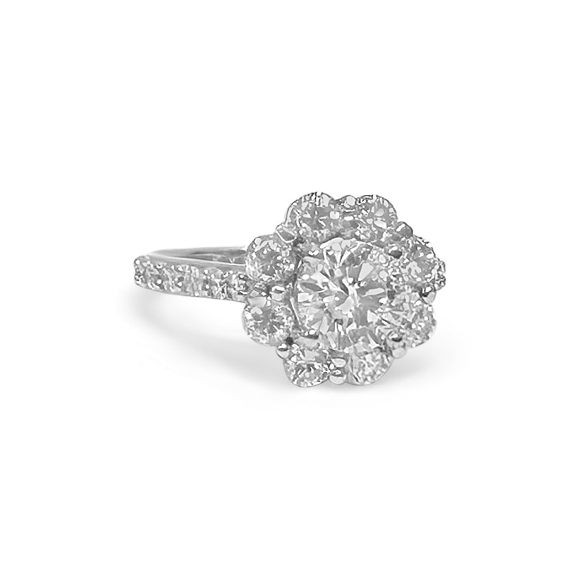 1.75ctw Round Brilliant Cut Diamond Cluster Ring in Platinum, 3/4 view