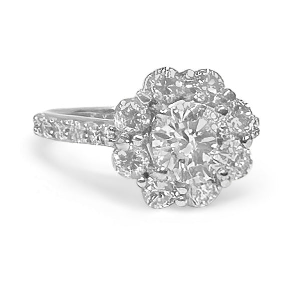 1.75ctw Round Brilliant Cut Diamond Cluster Ring in Platinum, 3/4 view