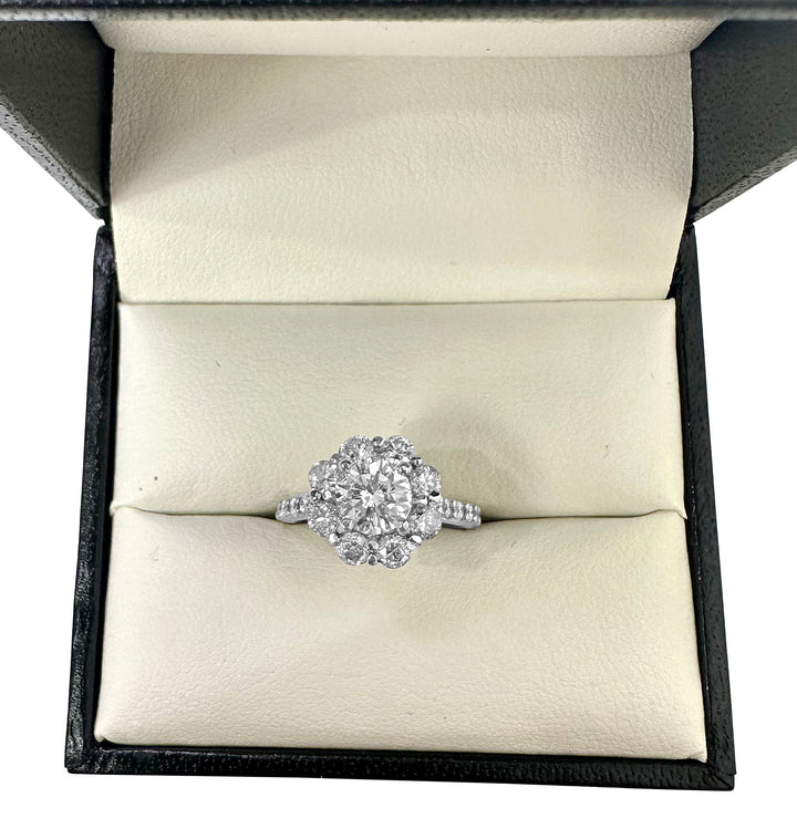 1.75ctw Round Brilliant Cut Diamond Cluster Ring in Platinum, in ring box