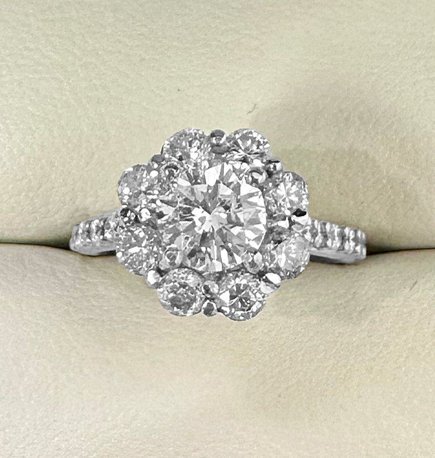 1.75ctw Round Brilliant Cut Diamond Cluster Ring in Platinum, in ring box