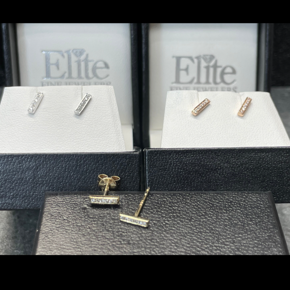 Natural Diamond Petite Bar Earrings in 14k Gold