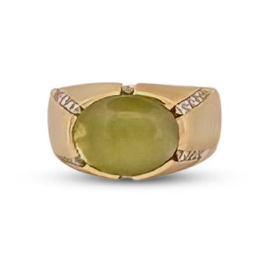 AGL Graded Cat's Eye Chrysoberyl and Natural Diamond Men’s Ring in 18k Yellow Gold