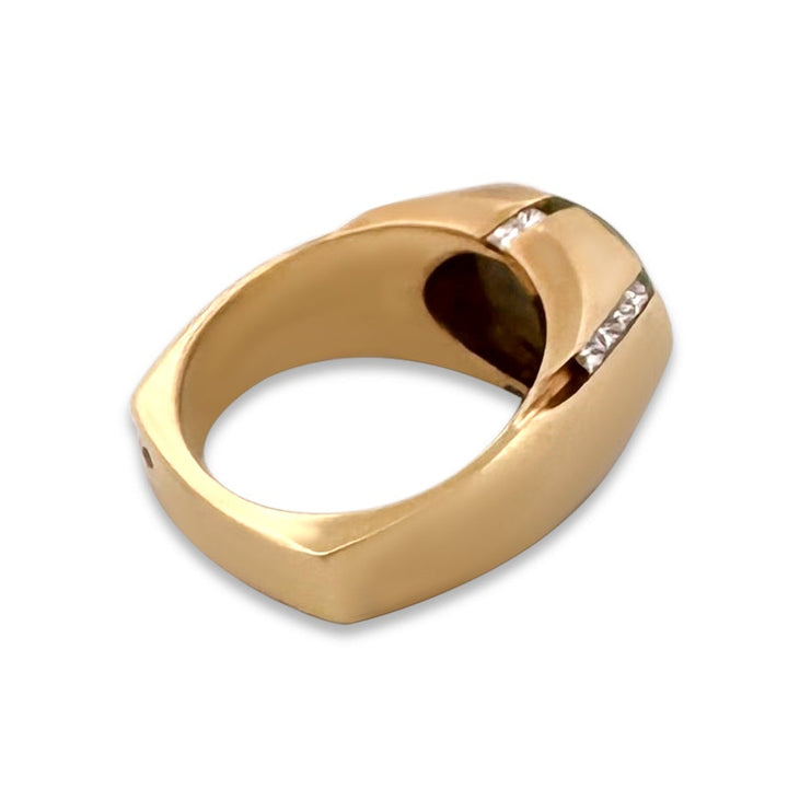 AGL Graded Cat's Eye Chrysoberyl and Natural Diamond Men’s Ring in 18k Yellow Gold