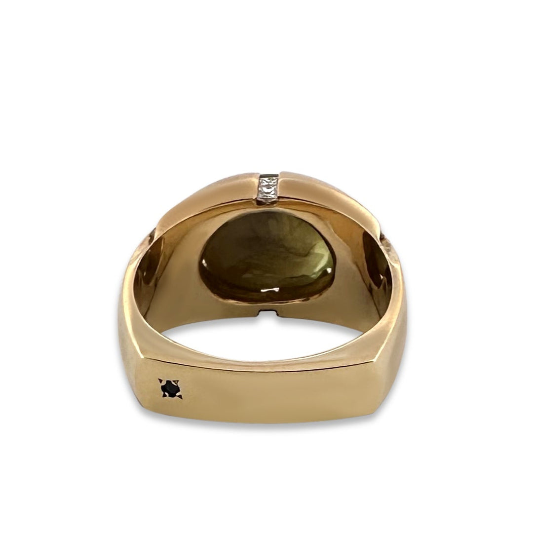 AGL Graded Cat's Eye Chrysoberyl and Natural Diamond Men’s Ring in 18k Yellow Gold