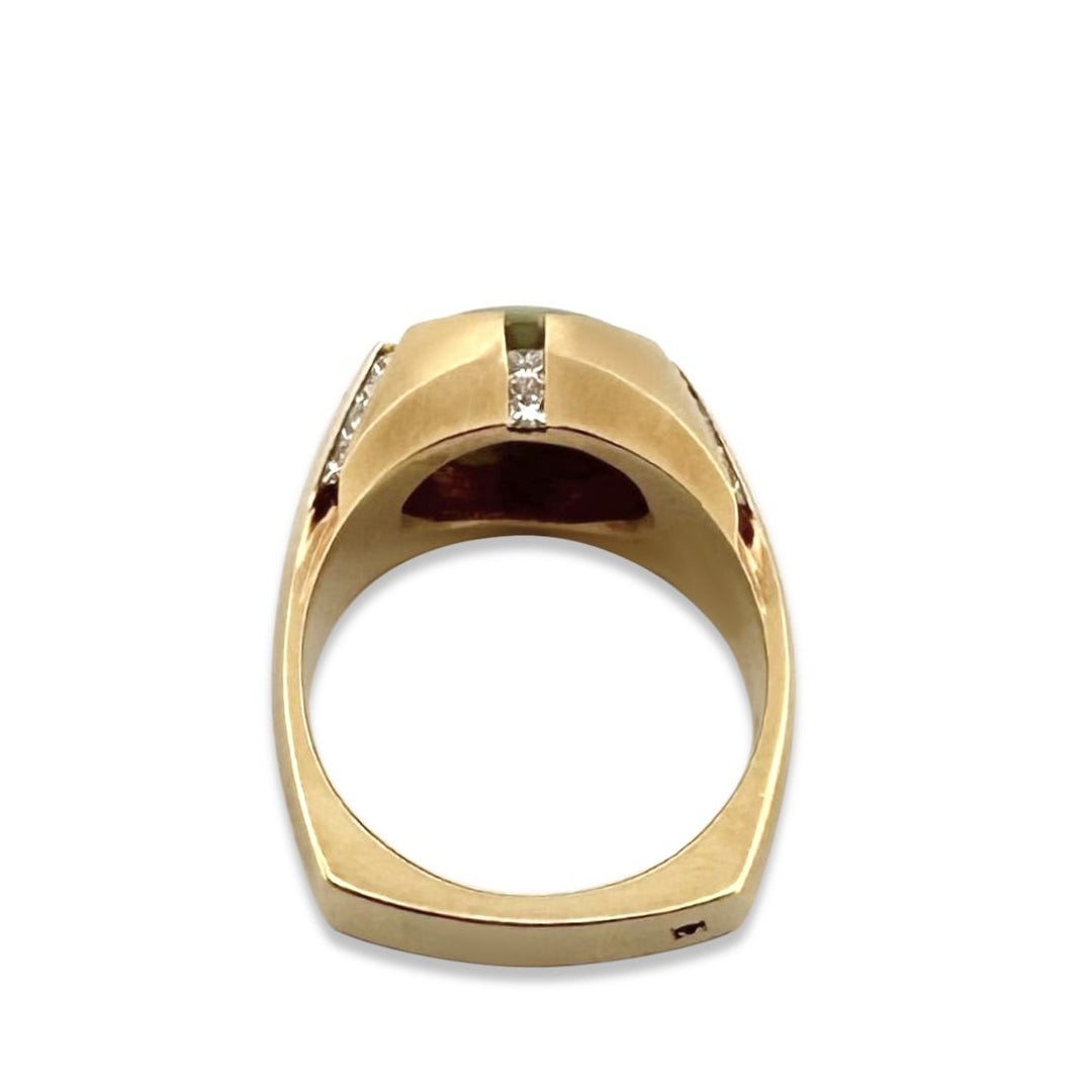 AGL Graded Cat's Eye Chrysoberyl and Natural Diamond Men’s Ring in 18k Yellow Gold