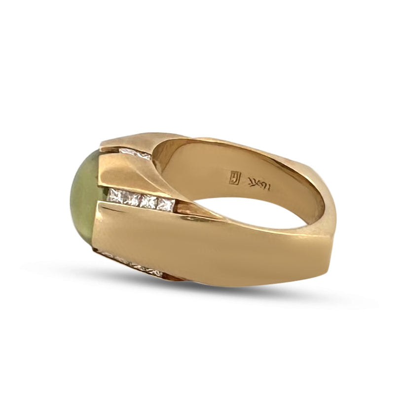 AGL Graded Cat's Eye Chrysoberyl and Natural Diamond Men’s Ring in 18k Yellow Gold