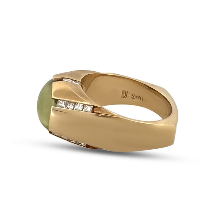 AGL Graded Cat's Eye Chrysoberyl and Natural Diamond Men’s Ring in 18k Yellow Gold