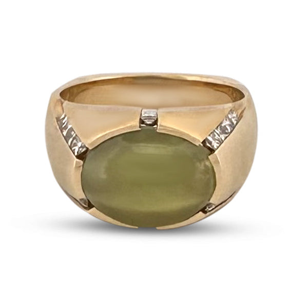 AGL Graded Cat's Eye Chrysoberyl and Natural Diamond Men’s Ring in 18k Yellow Gold