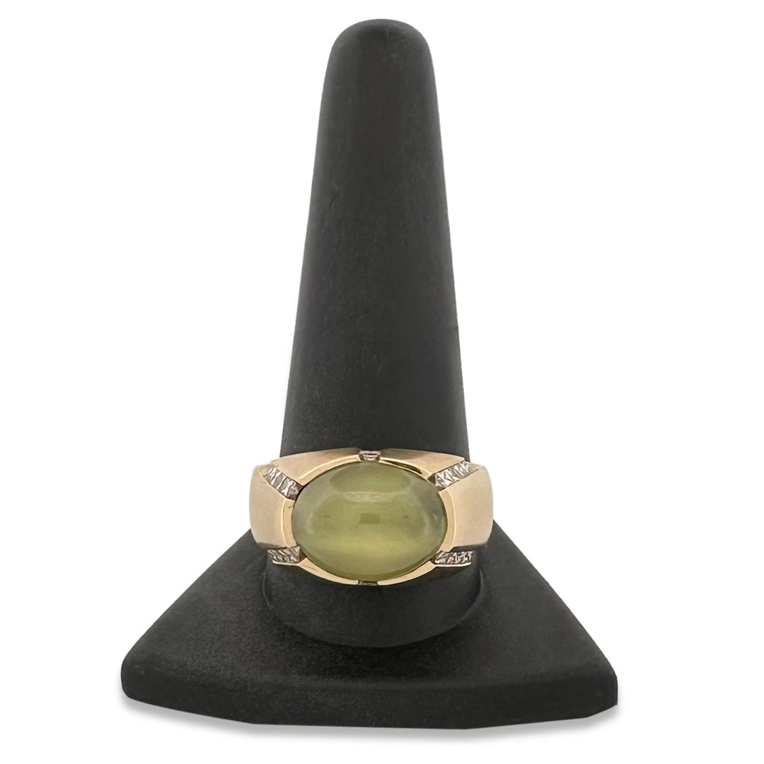 AGL Graded Cat's Eye Chrysoberyl and Natural Diamond Men’s Ring in 18k Yellow Gold