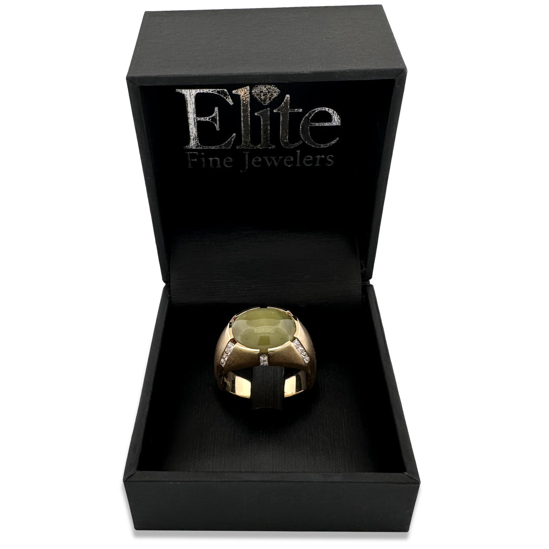 AGL Graded Cat's Eye Chrysoberyl and Natural Diamond Men’s Ring in 18k Yellow Gold