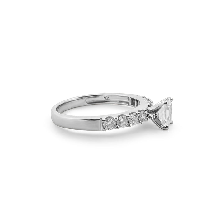 0.50ct Emerald and Round Diamond Ring in 14k White Gold, side view