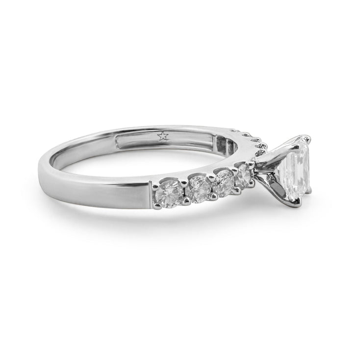 0.50ct Emerald and Round Diamond Ring in 14k White Gold, side view