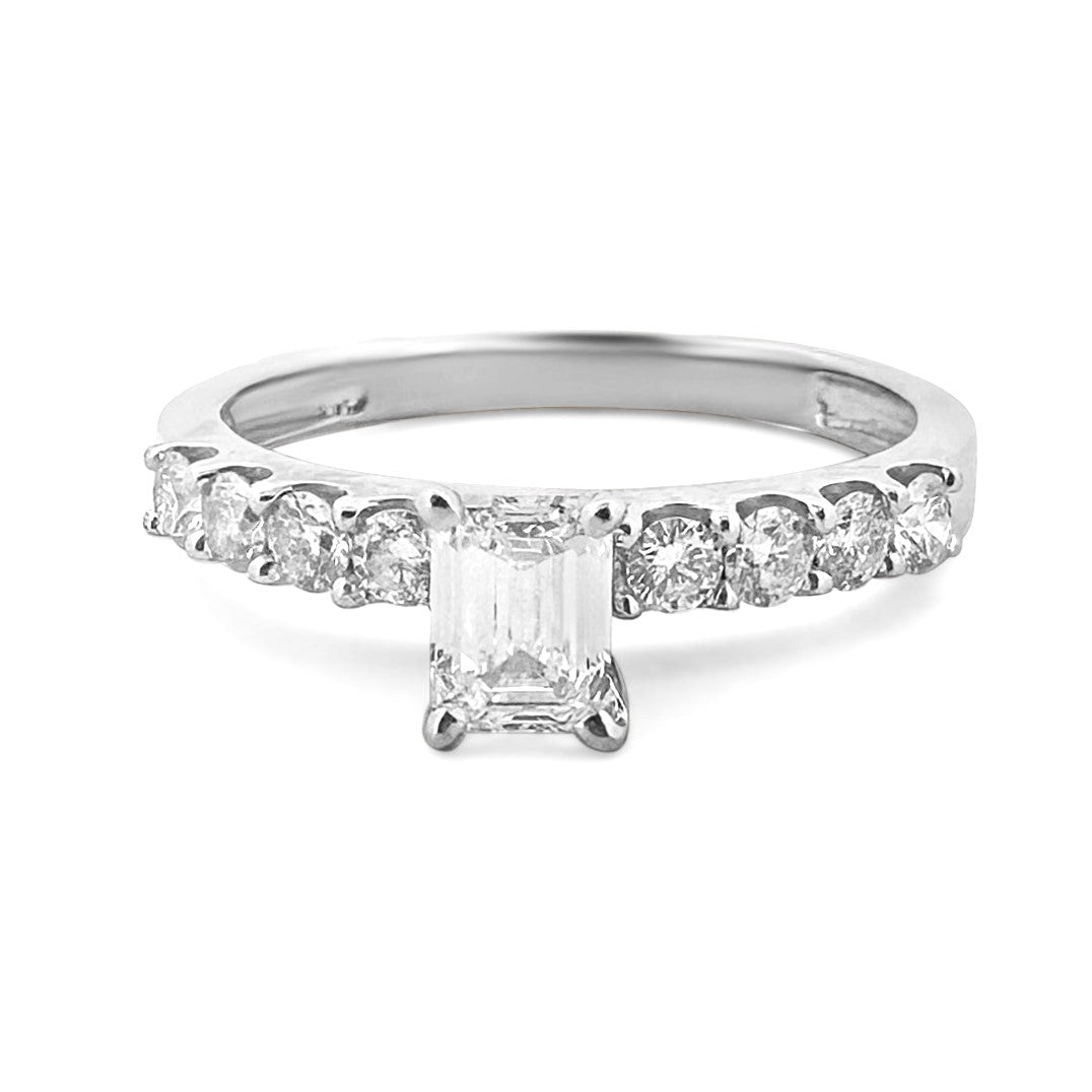 GIA Graded 0.50ct Emerald Cut Center Natural Diamond Engagement Ring 14k White Gold
