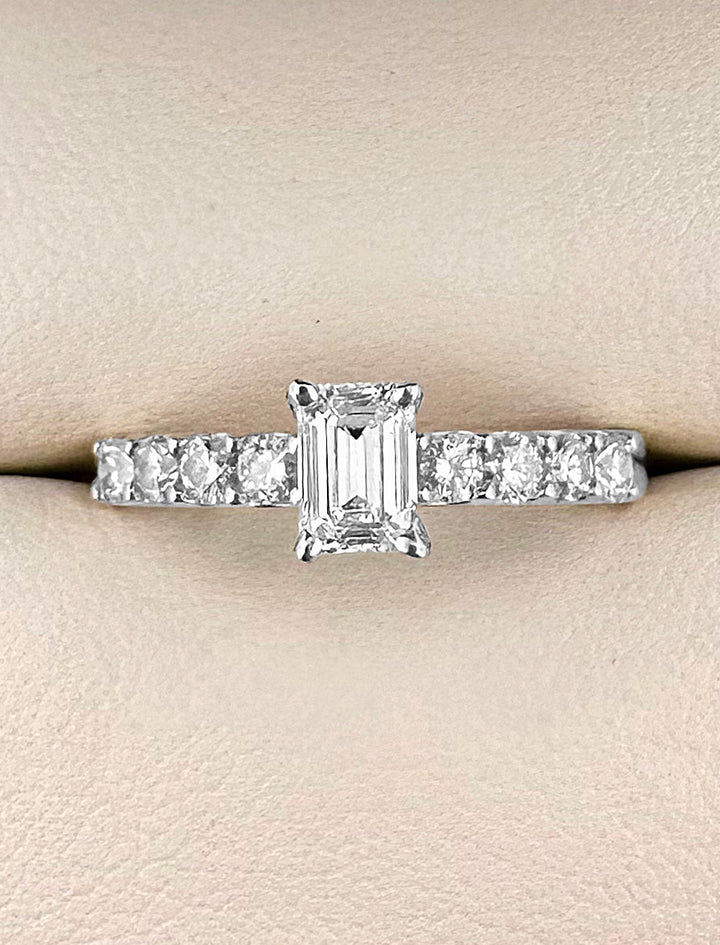 0.50ct Emerald and Round Diamond Ring in 14k White Gold, in ring box