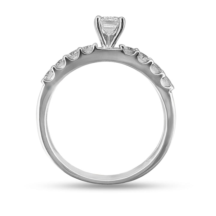0.50ct Emerald and Round Diamond Ring in 14k White Gold