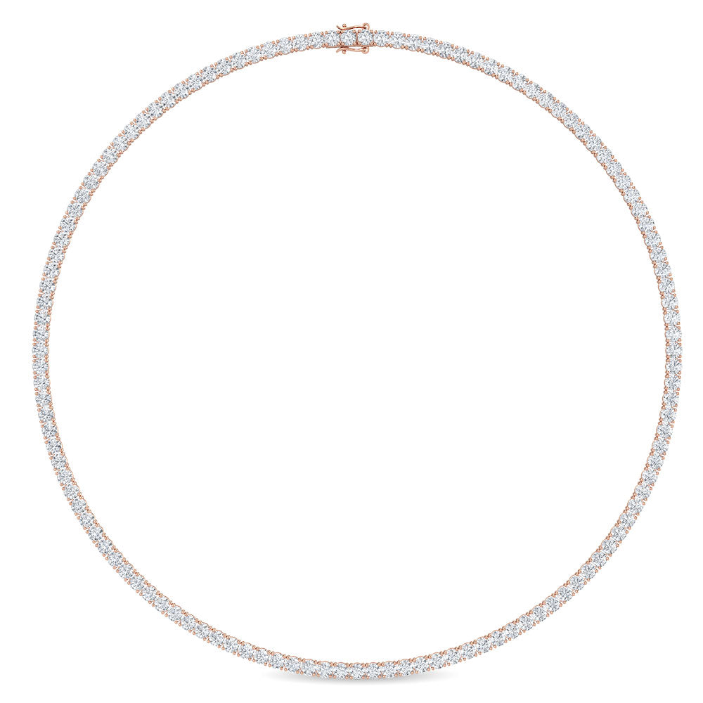 12.60ctw Round Brilliant Lab-Grown Diamond Tennis Necklace in 14k Rose Gold