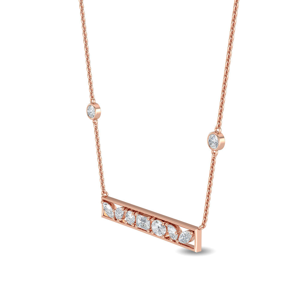 0.65ctw Fancy Shaped Lab-Grown Diamond 9-Stone Bar Necklace in 14k Rose Gold