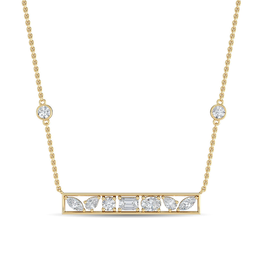0.65ctw Fancy Shaped Lab-Grown Diamond 9-Stone Bar Necklace in 14k Yellow Gold