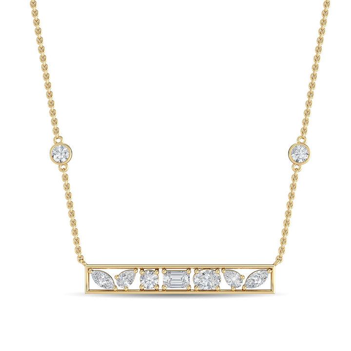 0.65ctw Fancy Shaped Lab-Grown Diamond 9-Stone Bar Necklace in 14k Yellow Gold