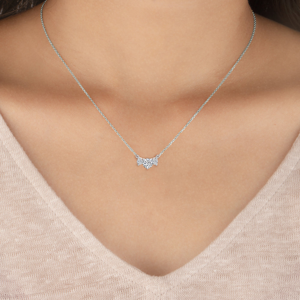 0.90ctw Round Brilliant Lab-Grown Diamond 3-Stone Necklace in 14k White Gold