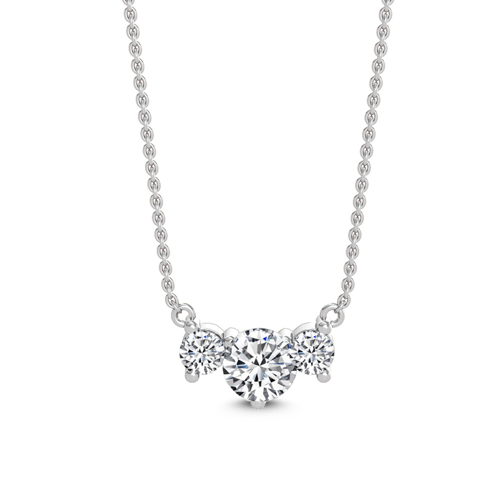 0.90ctw Round Brilliant Lab-Grown Diamond 3-Stone Necklace in 14k White Gold