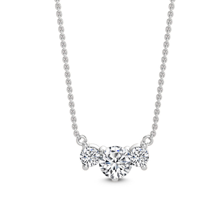 0.90ctw Round Brilliant Lab-Grown Diamond 3-Stone Necklace in 14k White Gold