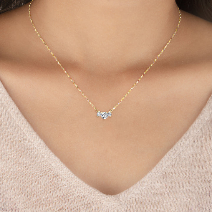 0.90ctw Round Brilliant Lab-Grown Diamond 3-Stone Necklace in 14k Yellow Gold 