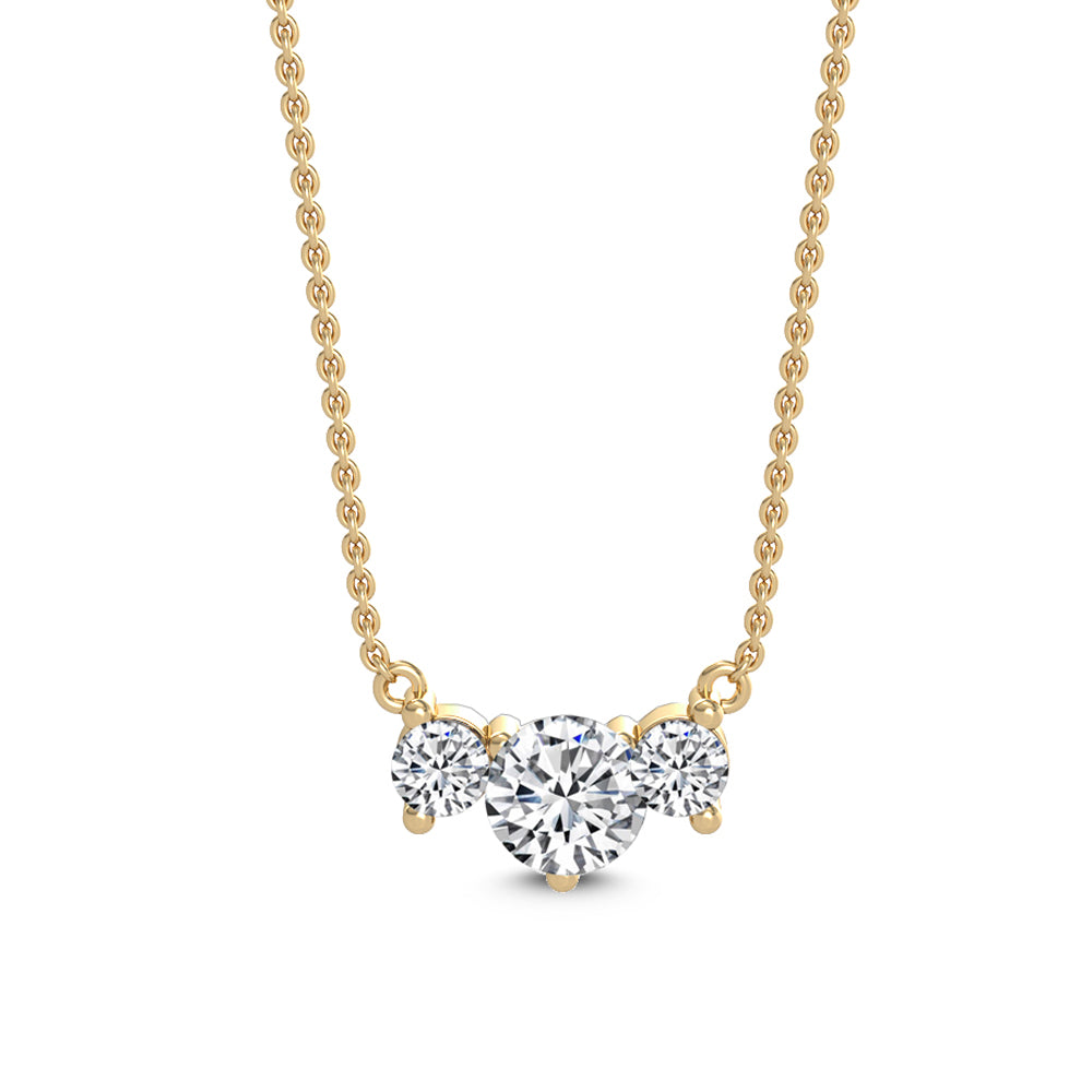0.90ctw Round Brilliant Lab-Grown Diamond 3-Stone Necklace in 14k Yellow Gold