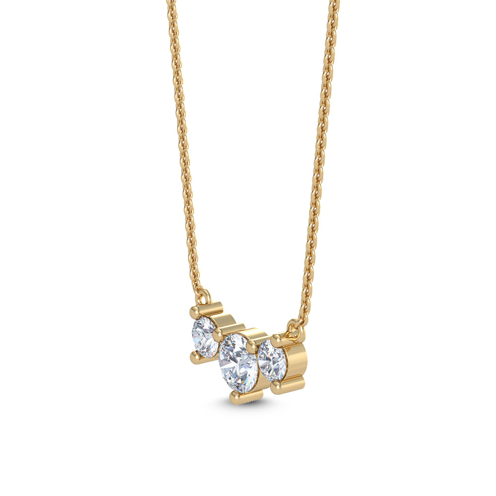 0.90ctw Round Brilliant Lab-Grown Diamond 3-Stone Necklace in 14k Yellow Gold