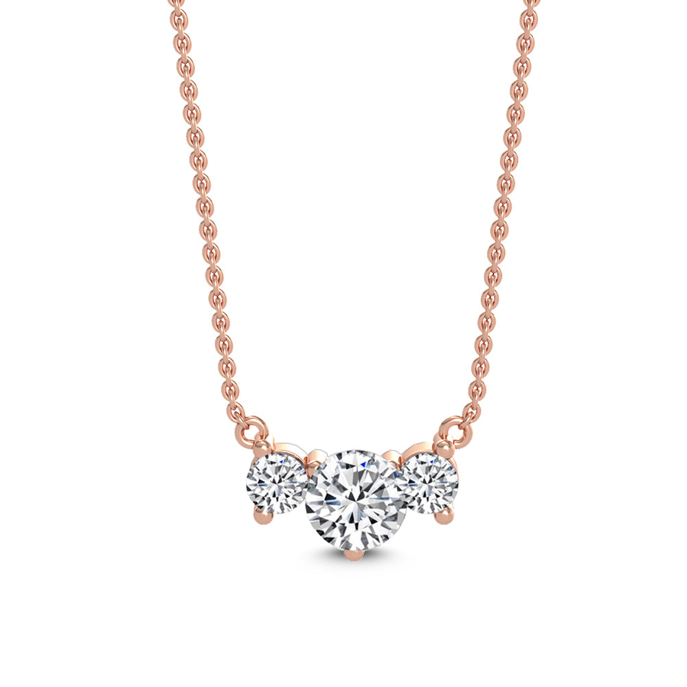0.90ctw Round Brilliant Lab-Grown Diamond 3-Stone Necklace in 14k Rose Gold
