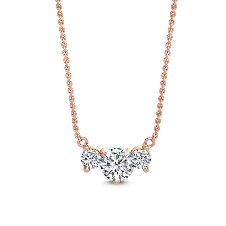 0.90ctw Round Brilliant Lab-Grown Diamond 3-Stone Necklace in 14k Rose Gold