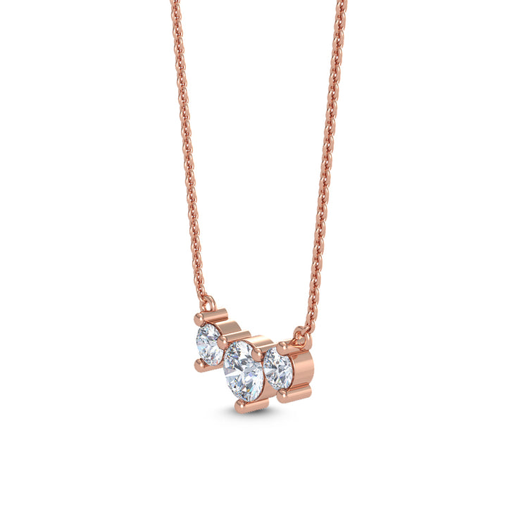 0.90ctw Round Brilliant Lab-Grown Diamond 3-Stone Necklace in 14k Rose Gold