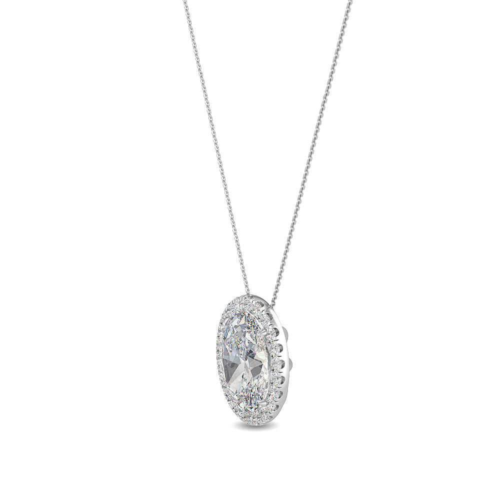 0.73ctw Oval & Round Brilliant Lab-Grown Diamond Halo Necklace in 14k White Gold