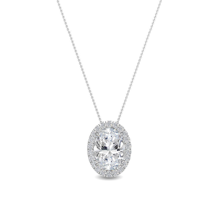 0.73ctw Oval & Round Brilliant Lab-Grown Diamond Halo Necklace in 14k White Gold